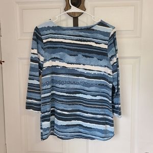 (429) Ruby Rd.  Woman's Casual 3/4 Sleeve Blouse, Size: Medium Color: Blue